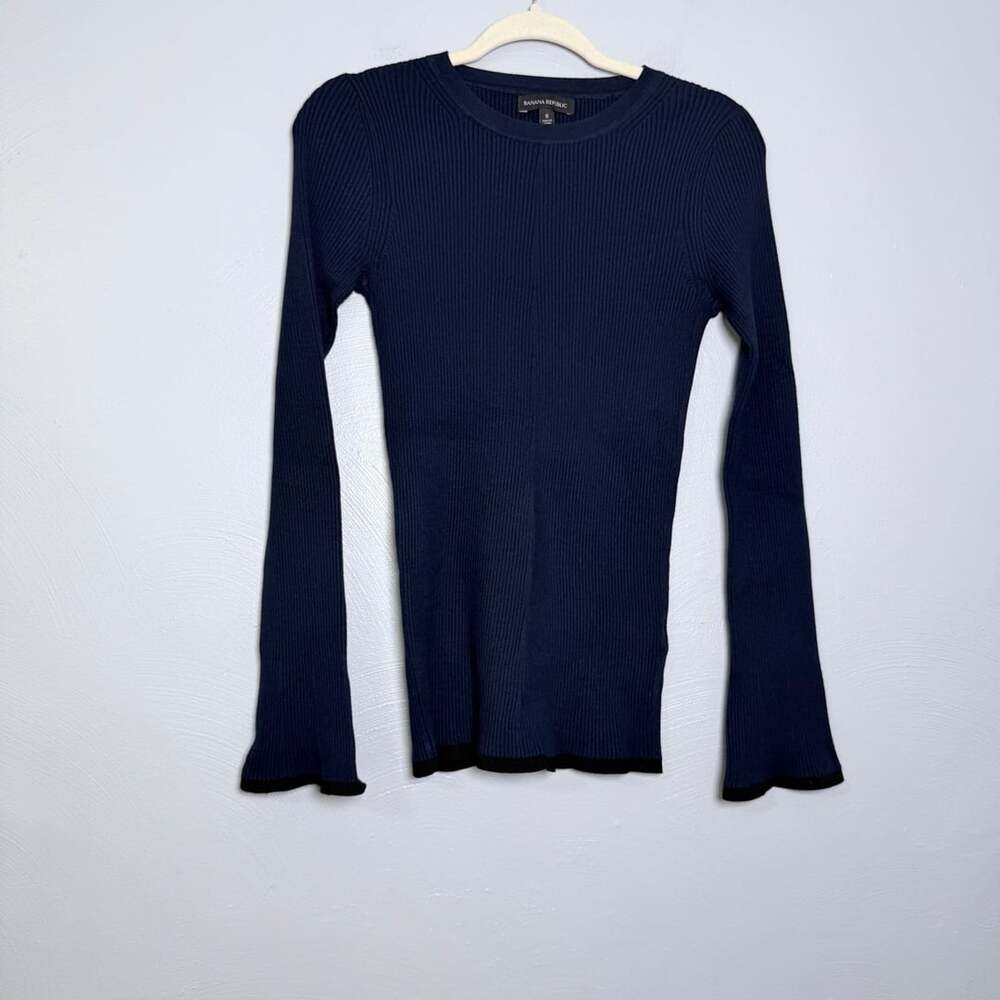 Banana Republic Ribbed Knit Sweater Size S Blue Long  Fluted Sleeve